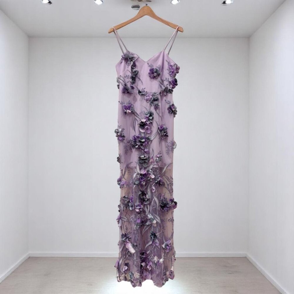 NWT Live Foster 3D Flower & Embroidered Gown Purple Multi - Picture 1 of 5